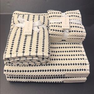 8pc RACHEL ZOE 100% Cotton Textured Bath Towel Set - LOTTI -CCNT MILK B - Blk/Wt